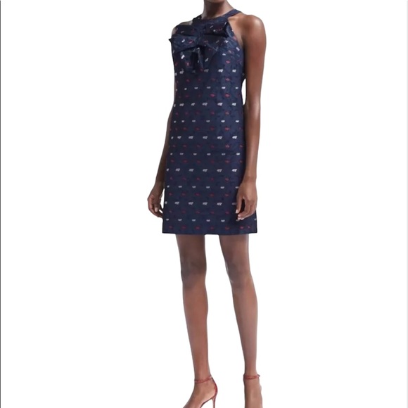 Banana Republic Pleated Bow Front Halter Shift Dress in Navy $138 - Picture 3 of 7